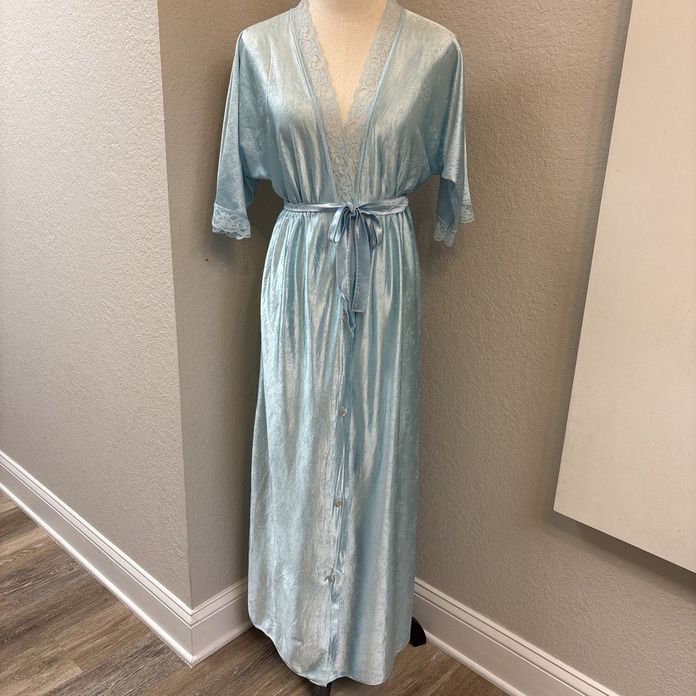 1960s Nightgown Peignoir Light Blue Floral Lace Sz Small Ballet NY Nylon USA